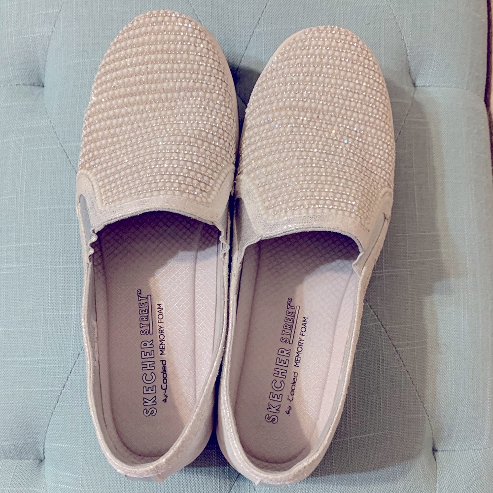 Skechers Silver Shiny Dancer slip ons